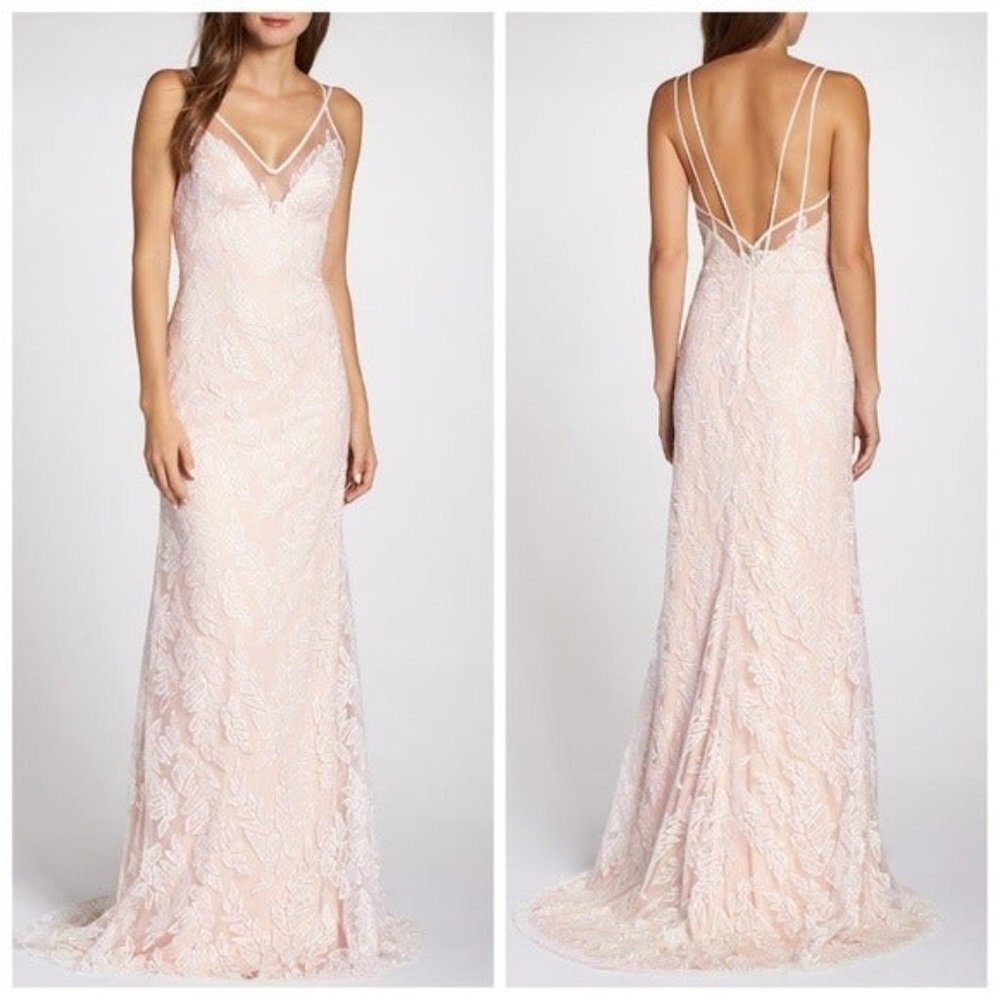 🆕TADASHI SHOJI Lace Leaf Mermaid Applique Tulle - Picture 1 of 7